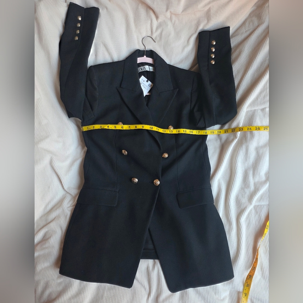 Zara Double Breasted Jacket Blazer Golden Buttons Zw Collection Black Sz M Nwt - Picture 6 of 10